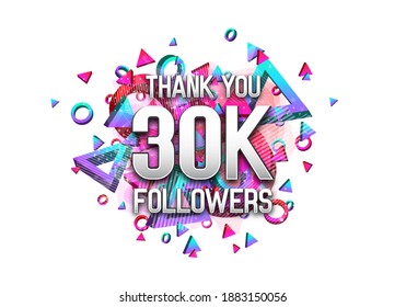 30000 followers. Poster for social network and followers. Vector template for your design.