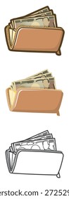 30,000 yen in a long wallet. Vector illustration.