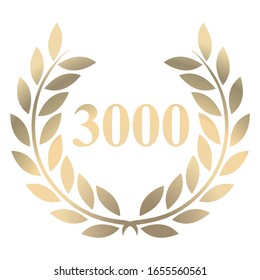 3000th gold laurel wreath vector isolated on a white background 