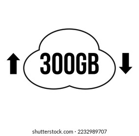 300GB capacity for download and upload. Vector for cloud file transfers on white background