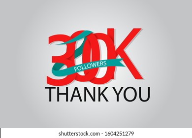 300K, 300.000 Thank you followers social media. Red logo with Tosca ribbon. For Social Medias, internet ads - Vector