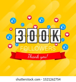 300k followers card banner template for celebrating many followers in online social media networks.
