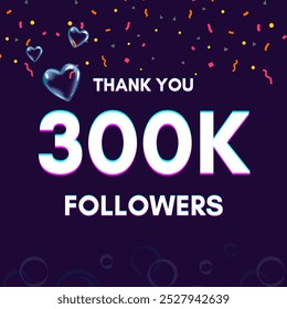 Plantilla de texto "300k followers" para dar las gracias después de lograr el hito en los sitios de redes sociales.
