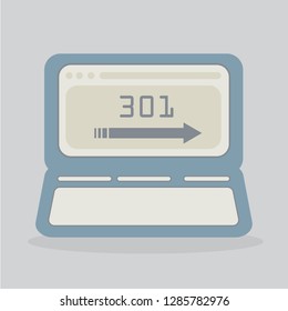 301 Redirect code. Number 301 and Arrow Sign Show That HTTP Response Status Code 301 Redirection.