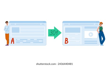 301 redirect vector. code page, sign file, url security 301 redirect character. people flat cartoon illustration