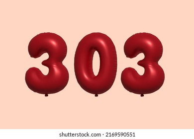 303 3d number balloon made of realistic metallic air balloon 3d rendering. 3D Red helium balloons for sale decoration Party Birthday, Celebrate anniversary, Wedding Holiday. Vector illustration