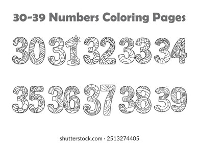 30-39 Number Coloring Pages Preschool Learning and Tracing Number Worksheet