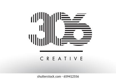 306 Black and White Number Logo Design with Vertical and Horizontal Lines. svg