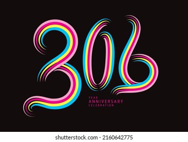 306 number design vector, graphic t shirt, 306 years anniversary celebration logotype colorful line,306th birthday logo, Banner template, logo number elements for invitation card, poster, t-shirt. svg