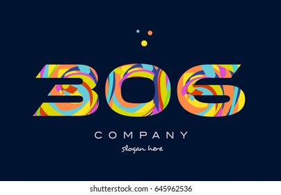 306 number digit numeral logo colored colorful rainbow acrylic modern creative vector icon design template svg