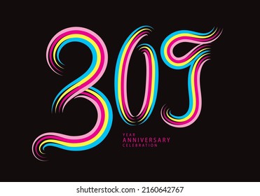 vector de diseño de 309 números, camiseta gráfica, celebración de 309 años línea colorida logotipo de tipo logotipo, logo de 309º cumpleaños, plantilla de pancarta, elementos de número de logotipo para tarjeta de invitación, afiche, camiseta.