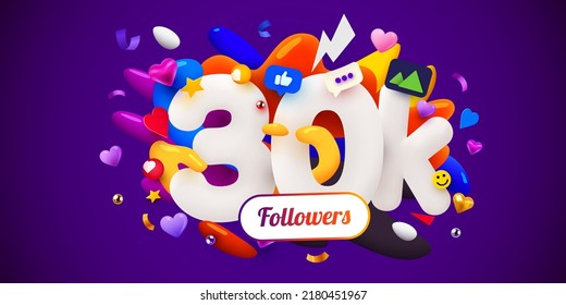 30k o 30000 seguidores gracias. Amigos de redes sociales, seguidores, usuario de la web Gracias a celebrar a suscriptores o seguidores. Ilustración del vector