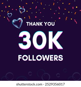 Plantilla de texto "30k followers" para dar las gracias después de lograr el hito en los sitios de redes sociales.
