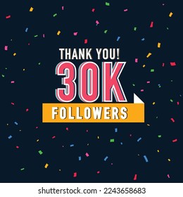 30k followers vector art illustration. Thank you followers vector template, Social sites post, Greeting card.