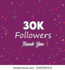 30k followers vector art illustration. Thank you followers vector template, Social sites post, Greeting card.