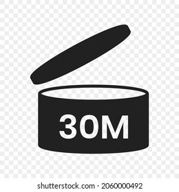 30m period after open pao icon sign flat style design vector illustration isolated on transparent background. 30 month pao expiration period for cosmetic packaging line art symbol.