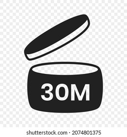 30m period after open pao icon sign flat style design vector illustration isolated on transparent background. 30 month pao expiration period for cosmetic packaging line art symbol.