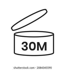 30m period after open pao icon sign flat style design vector illustration isolated on white background. 30 month pao expiration period for cosmetic packaging line art symbol.