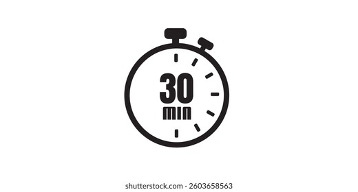 30-Minute Timer Icon, Yellow Stopwatch Countdown Clipart for Fitness, Workout, and Productivity. Timer Icon Vector, Illustration Design.