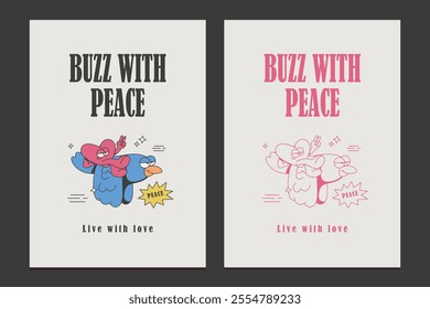 30s-style heart and bird mascot cartoon character design for t-shirts, posters, logos, stickers, etc, vector illustration 