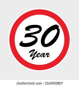 30st anniversary celebration with red ring on gray isolated background