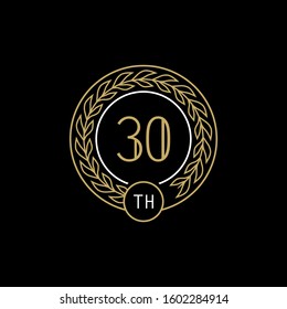 30st anniversary logo with gold and white frame and color. on black background