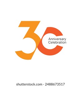 30th, 30 Years Anniversary Logo, Vector Template Design element for a birthday, invitation, wedding, jubilee and greeting card illustration.