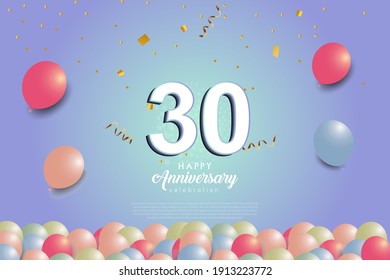 30th anniversary background with 3D number and balloons illustration