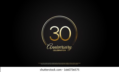 30th anniversary background with gold number illustrations with gold circle lines and dots.