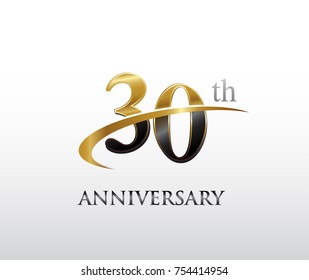 30th Anniversary Black Golden Swoosh Simple Stock Vector (Royalty Free ...