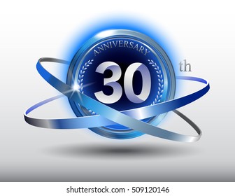 30th anniversary with blue ring and laurel on white background