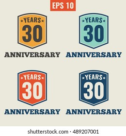 30th Anniversary celebration. Flat vector icon, logo design illustration on white background. Can be used for business company or for birthday theme.