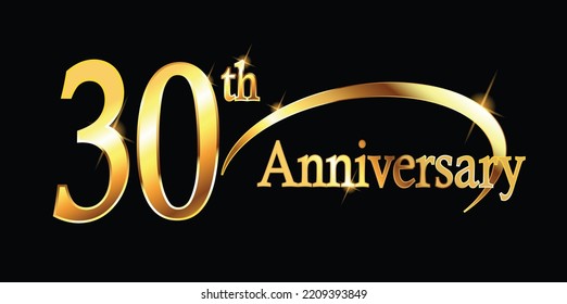 30th Anniversary celebration. Gold Luxury Banner of 30th Anniversary celebration. thirtieth celebration card. Vector anniversary eps 10