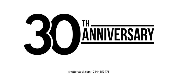 30th anniversary celebration label. Thirty years jubilee congratulation card vector template. Happy birthday sign. Event invitation.
