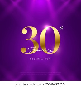 30th Anniversary celebration, Thirtieth year Anniversary celebration on lights background for celebration event, festive illustration.