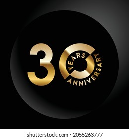 30th anniversary, anniversary celebration vector design with gold color on black geometric background and circle shape.