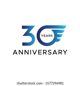 30th anniversary circle wings vector blue color