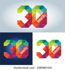 30th Anniversary colourful geometric triangular icon