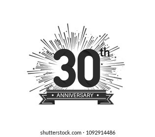 30th anniversary design with firework and ribbon black color for use company celebration 