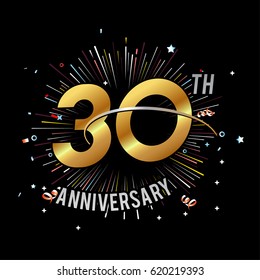 30th Anniversary fireworks and celebration background - stock vector