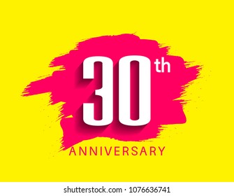 30th anniversary flat design pink brush on yellow background for celebration event 