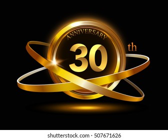 30th anniversary with gold ring graphic elementson black bacground