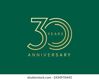 30° aniversario con los números de línea de oro de lujo celebración logo vector concepto de diseño. Plantilla de logotipo de oro de treinta años para el evento de celebración, invitación, empresa, negocio, saludo, web.