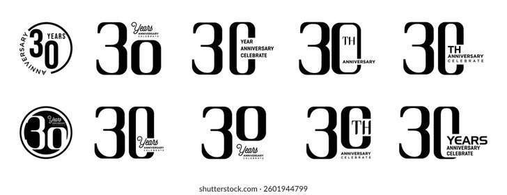 30th anniversary logo design collection with black numbers on white background