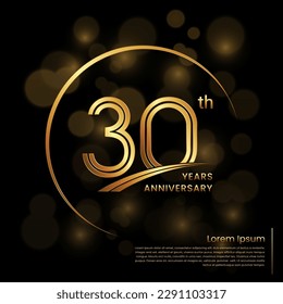 Diseño del logo del 30 aniversario con números de doble línea. Plantilla de aniversario de oro. Plantilla de logotipo de vectores