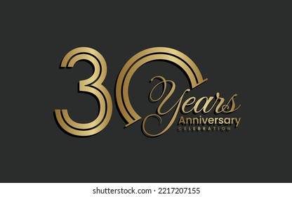 30th Anniversary logo design. Thirty years Celebrating Anniversary Logo in gold color for celebration event, invitation, greeting, web template, flyer, banner, Double line logo, vector illustration