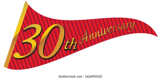 30th anniversary logo design with triangular red flag, real illustration  fluttering in the wind