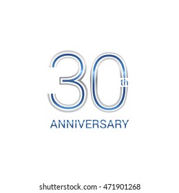 30th anniversary logo design uses three lines which form the numbers.  years anniversary signs . Silver and blue color anniversary