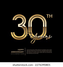 30-jähriges Logo mit Doppelzeilenstil. Gold Line Art Design. Logo-Vektor-Vorlage