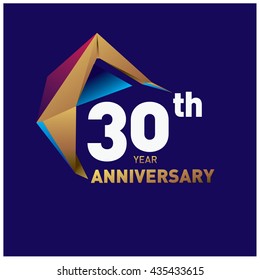 30th anniversary logo with gold shape modern looks. Anniversary signs illustration. Gold anniversary logo design and illustration?